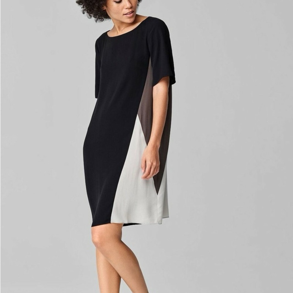 Eileen Fisher‎ Petite 100% Silk Color Block Shift Dress PL